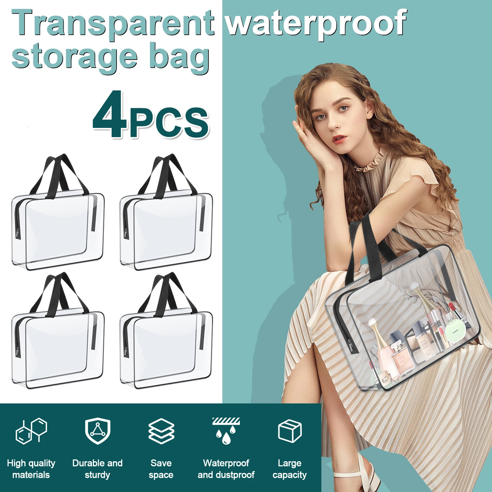 4/6Pcs Toy Storage Bag Clear PVC Childrens Building Blocks Organizing Bag with Zipper Waterproof Makeup Sorting Bag Travel Bag 250605