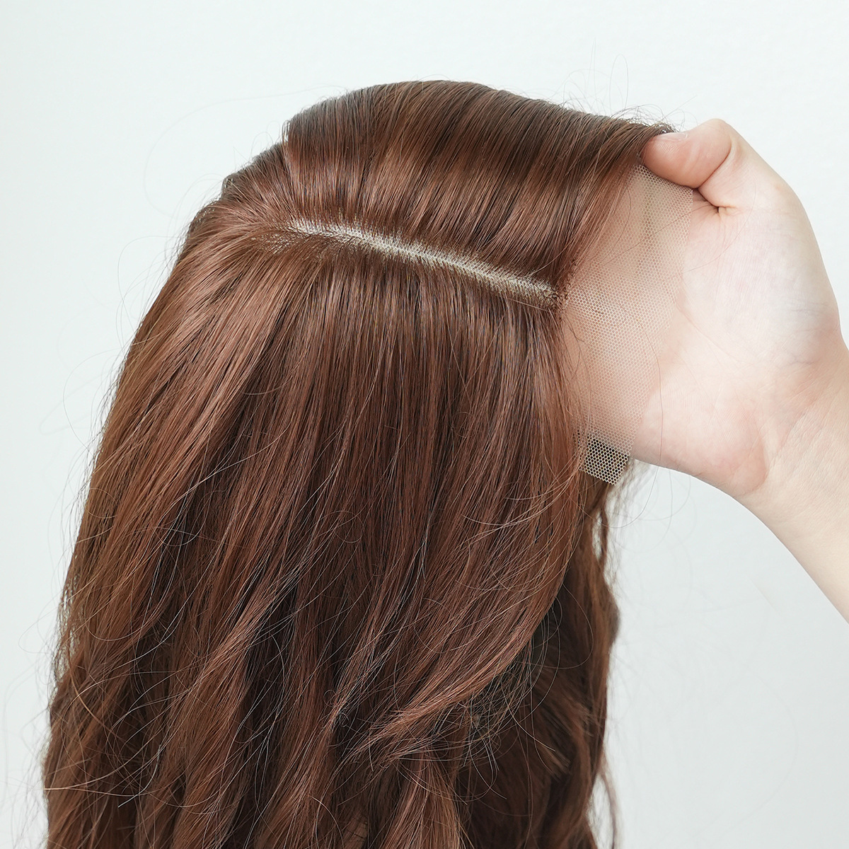 quality High brown small lace wig for women with natural long curly hair and large waves and a headband