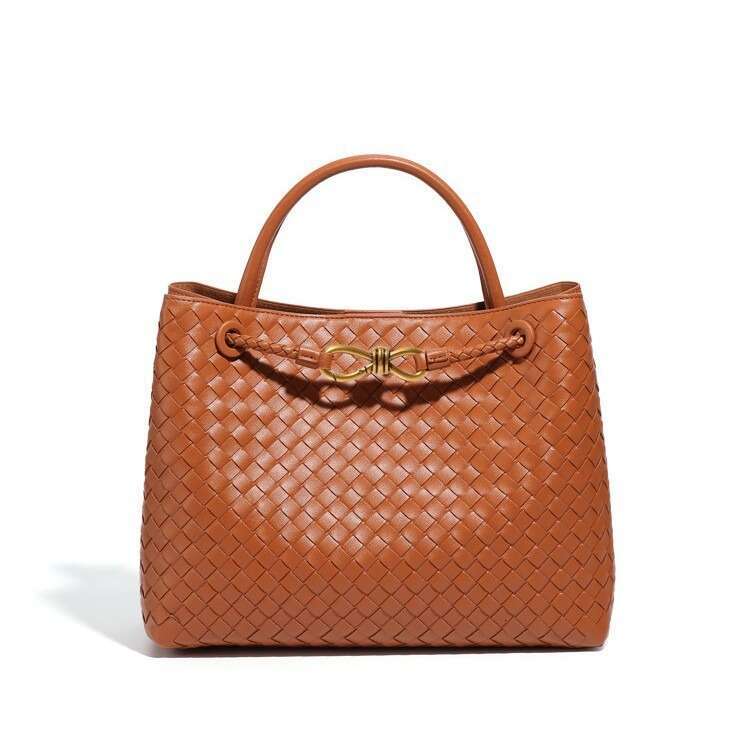 Fashionable niche metal buckle bow woven for women tote bag, genuine leather large capacity single shoulder bag