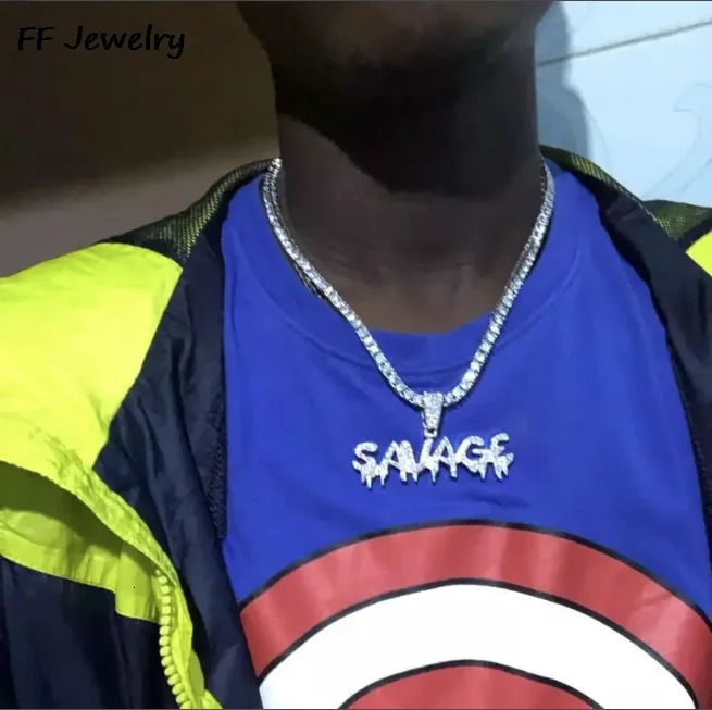 Men Women Hip Hop SAVAGE Letters Pendant Necklace with 13mm Cuban Chain Iced Out Bling HipHop Necklaces Fashion Charm Jewelry 250427