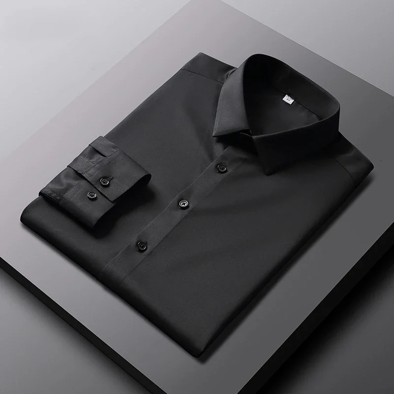 Mens casual and fashionable long sleeved solid color shirt non ironing resistant business top 250427