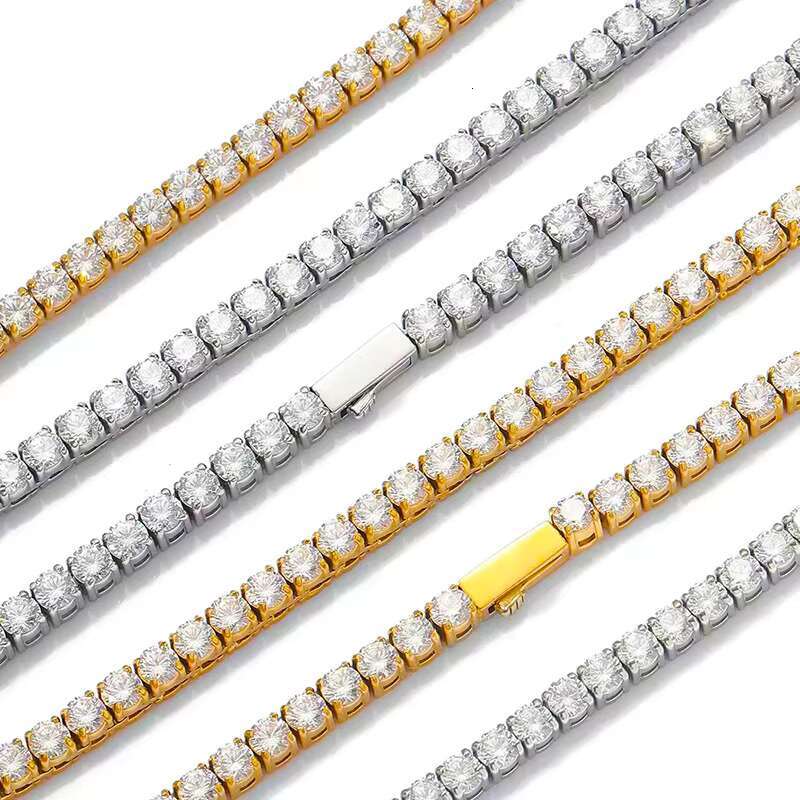 Trendy Waterproof 7-9 Inches 3mm 4mm 5mm Moissanite Classic Stainless Steel Tennis Bracelet for Women Gold Plated Jewelry