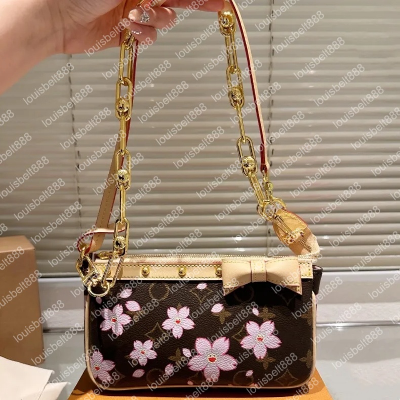 bags handbags women takashi murakami Luxurys Designer Cherry Blossom Series Mahjong Bagss Leather Underarm bag Shoulder Crossbody Bags Wallets