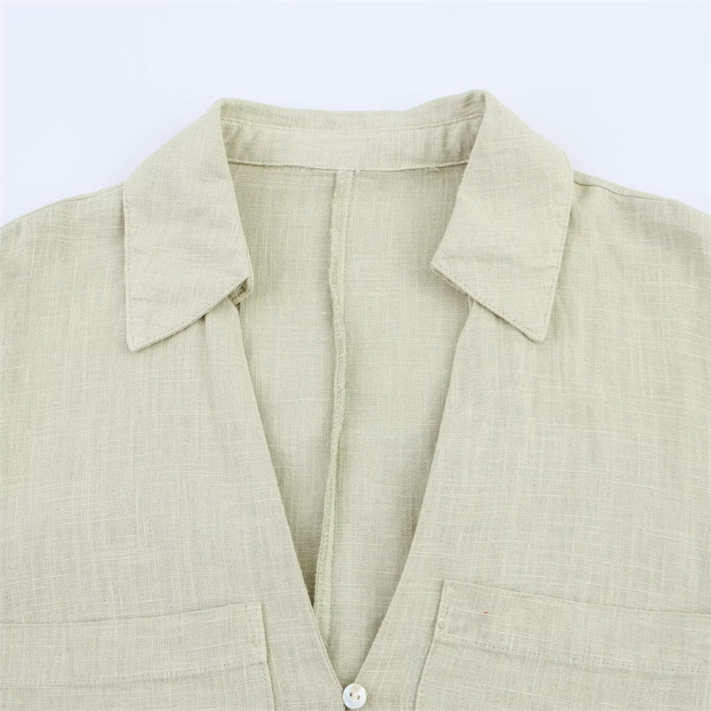 2025 summer new women's casual temperament simple shirt style V-neck dress buckle pocket decoration