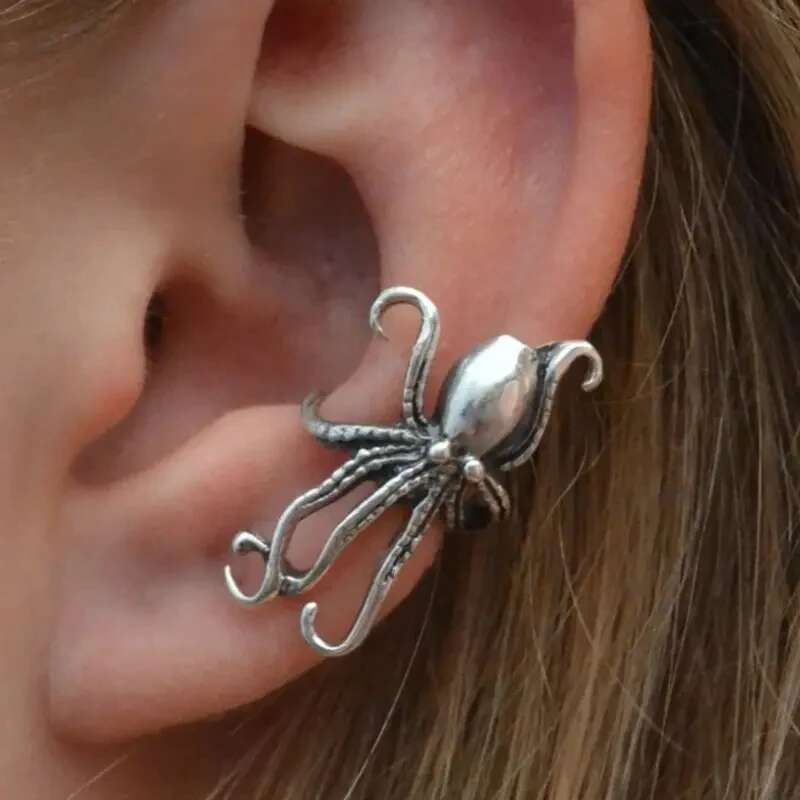 Vintage Octopus Design Ear Cuff Bohemian Ocean Style Sier Color Jewelry Creative Beach Party Earrings For Women Ornaments