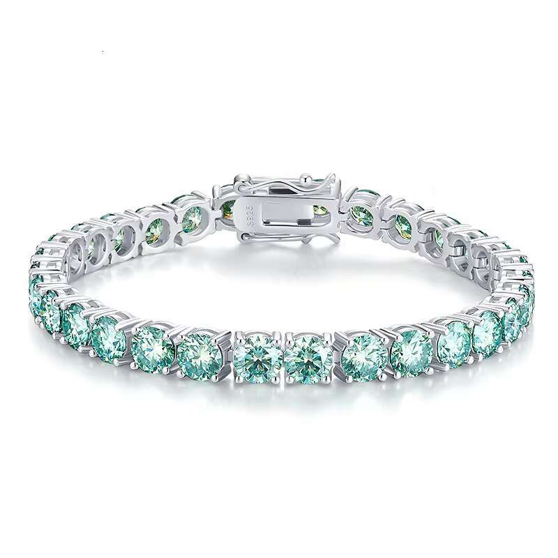 L-Blue Moissanite Diamond VVS 5mm Round S925 18K Gold Moissanite Tennis Bracelet for Gift Party