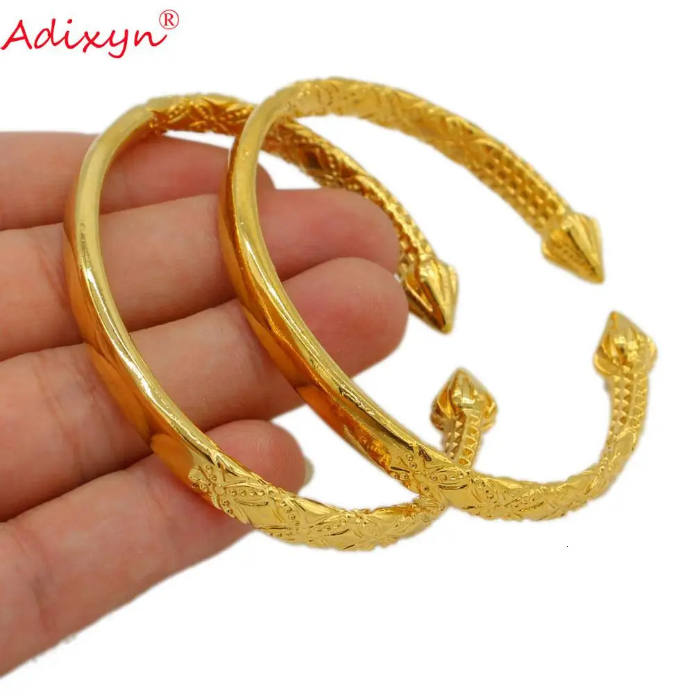 Adixyn 2PCS Female/Male Open Gold Bracelet Gold Bracelet Jewelry Ethiopia/Africa/Arab Gift N071015 250425