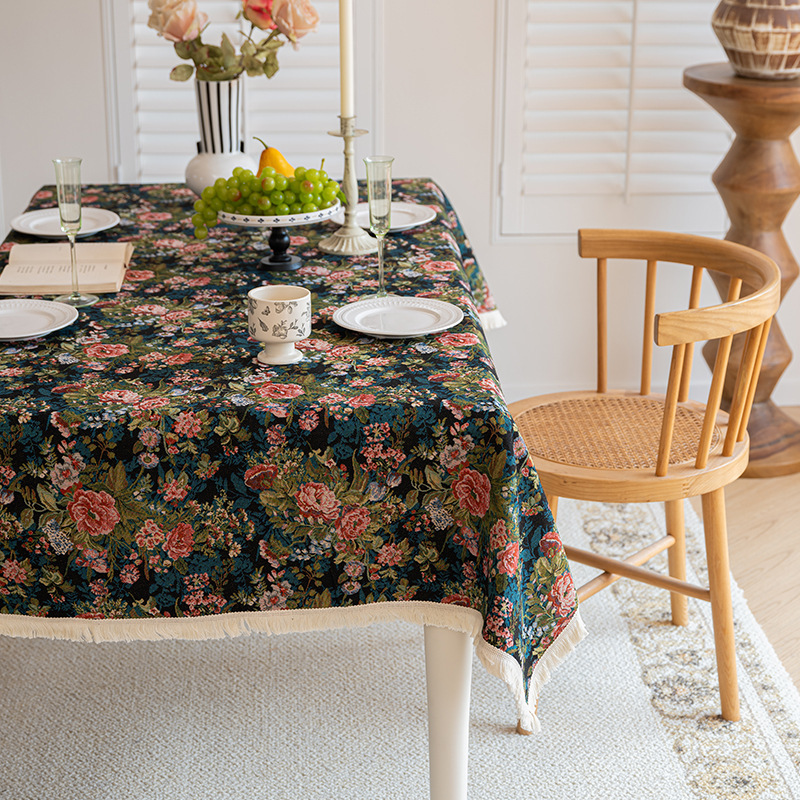 W17 Cotton and Linen Fabric Tablecloth Pastoral Style High-end Tablecloth Oil Painting Style Yarn-dyed Jacquard Tablecloth Coffee Table Cover