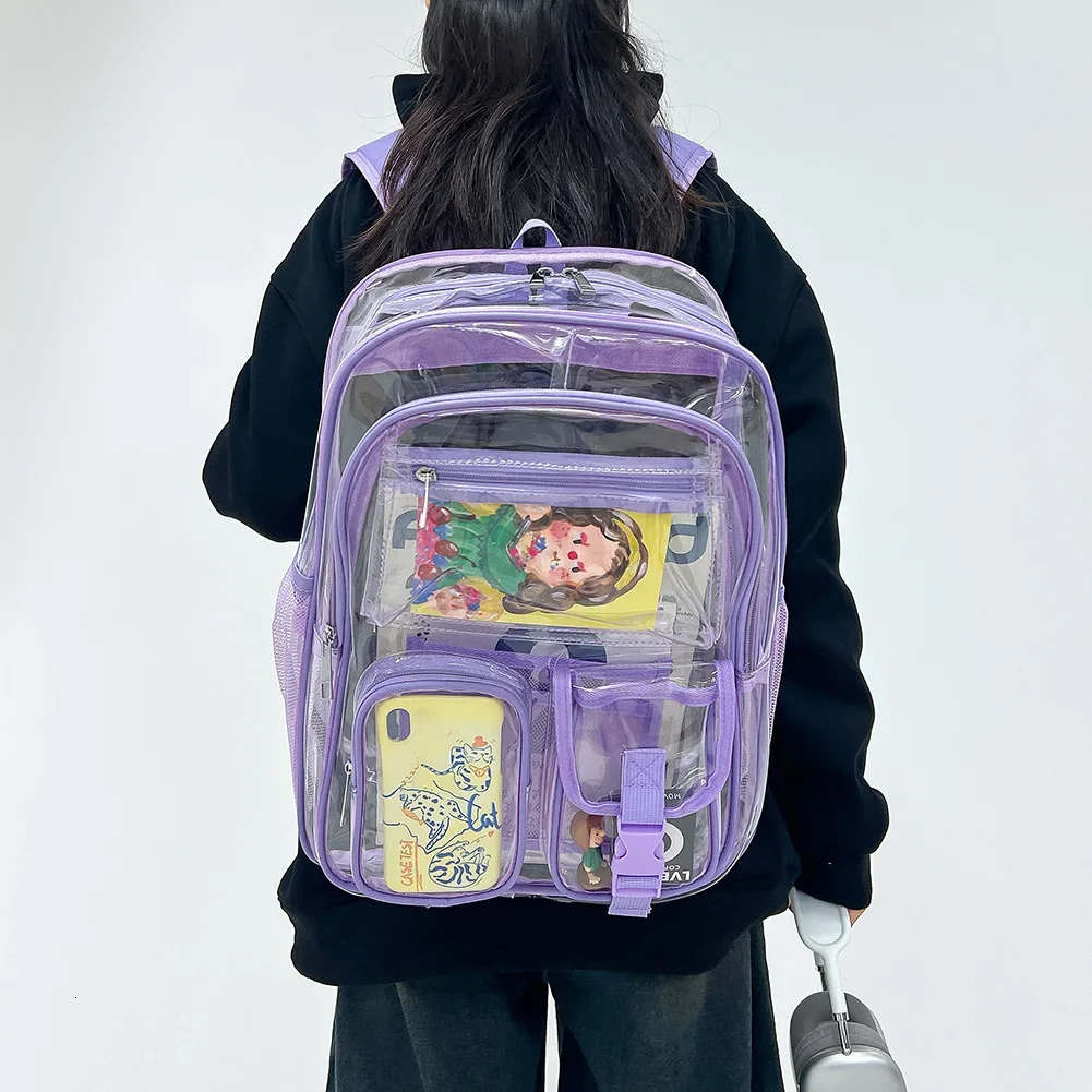Transparent backpack school backpack heavy-duty laptop backpack large capacity travel backpack student multiple pockets 250430