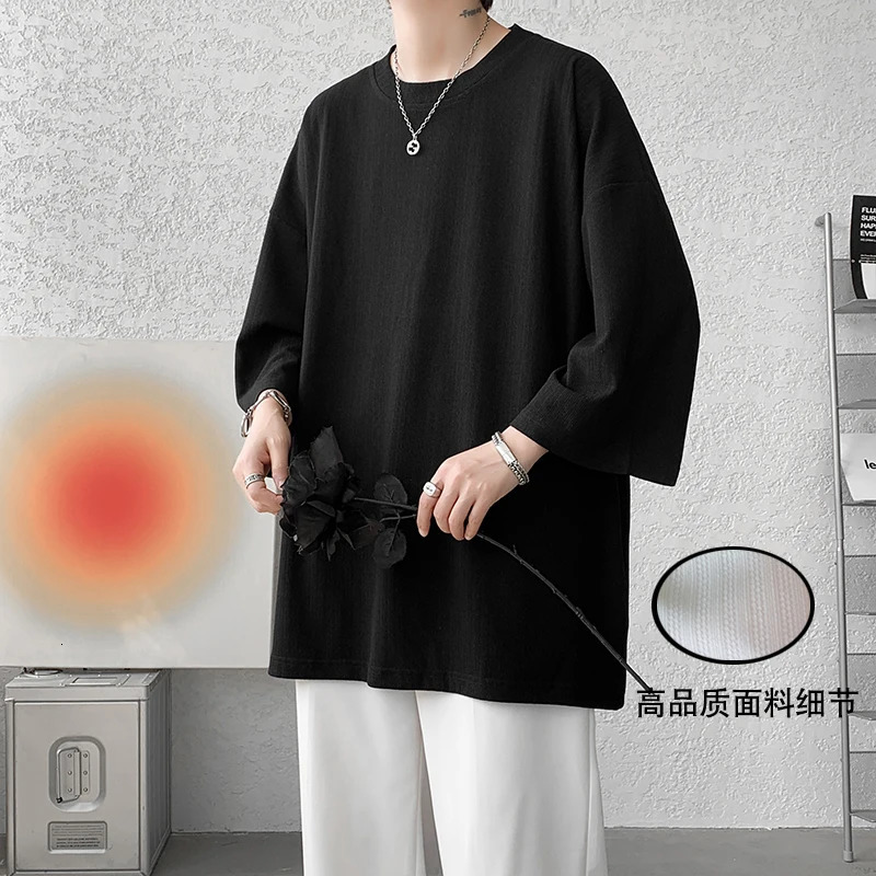 Loose Tshirt mens oversized ice silk 2024 summer half sleeved fashionable Harajuku solid color simple Japanese 250430Z
