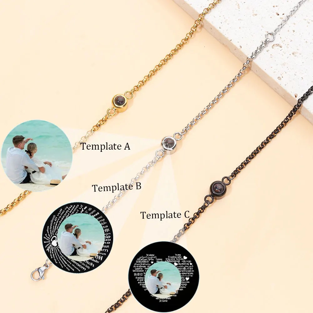 Custom with Inside Stainless Steel Personalized Projection Memory Po Customized Bracelet designer bracelet women luxury jewelry gold mens bracelet des - view 3