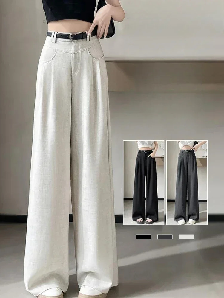 SpringSummer Black Set Hare Pants Womens Fashion Elastic High Waist Casual Trouser Solid Office 250428
