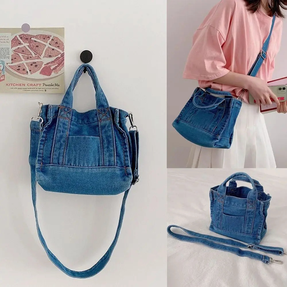 Cute one shoulder denim cross body casual Korean summer canvas handbag womens messenger bag