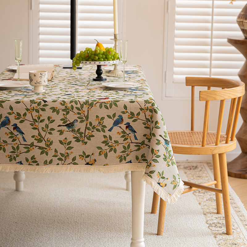 T0480 American cotton and linen tablecloth pastoral style high-end tablecloth oil painting style yarn-dyed jacquard tablecloth coffee table cover