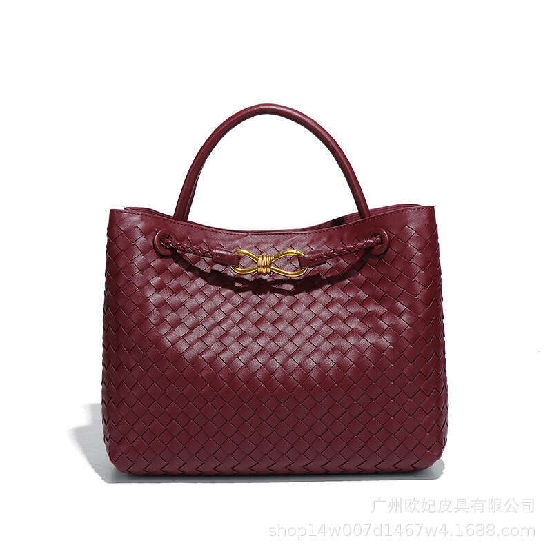 Fashionable niche metal buckle bow woven for women tote bag, genuine leather large capacity single shoulder bag
