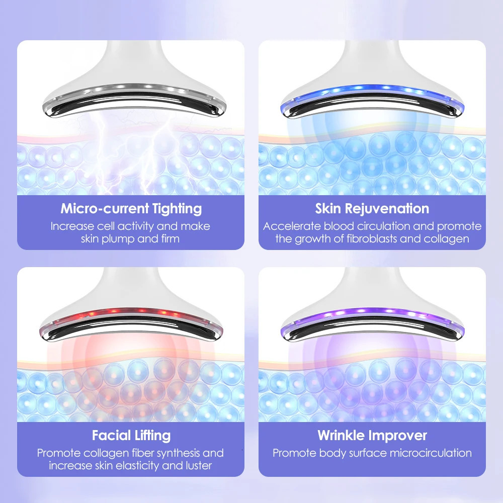 EMS Face Neck Lifting Beauty Device LED Pon Skin Rejuvenation Tighten Anti-aging Firming Sonic Vibration Massager 250422