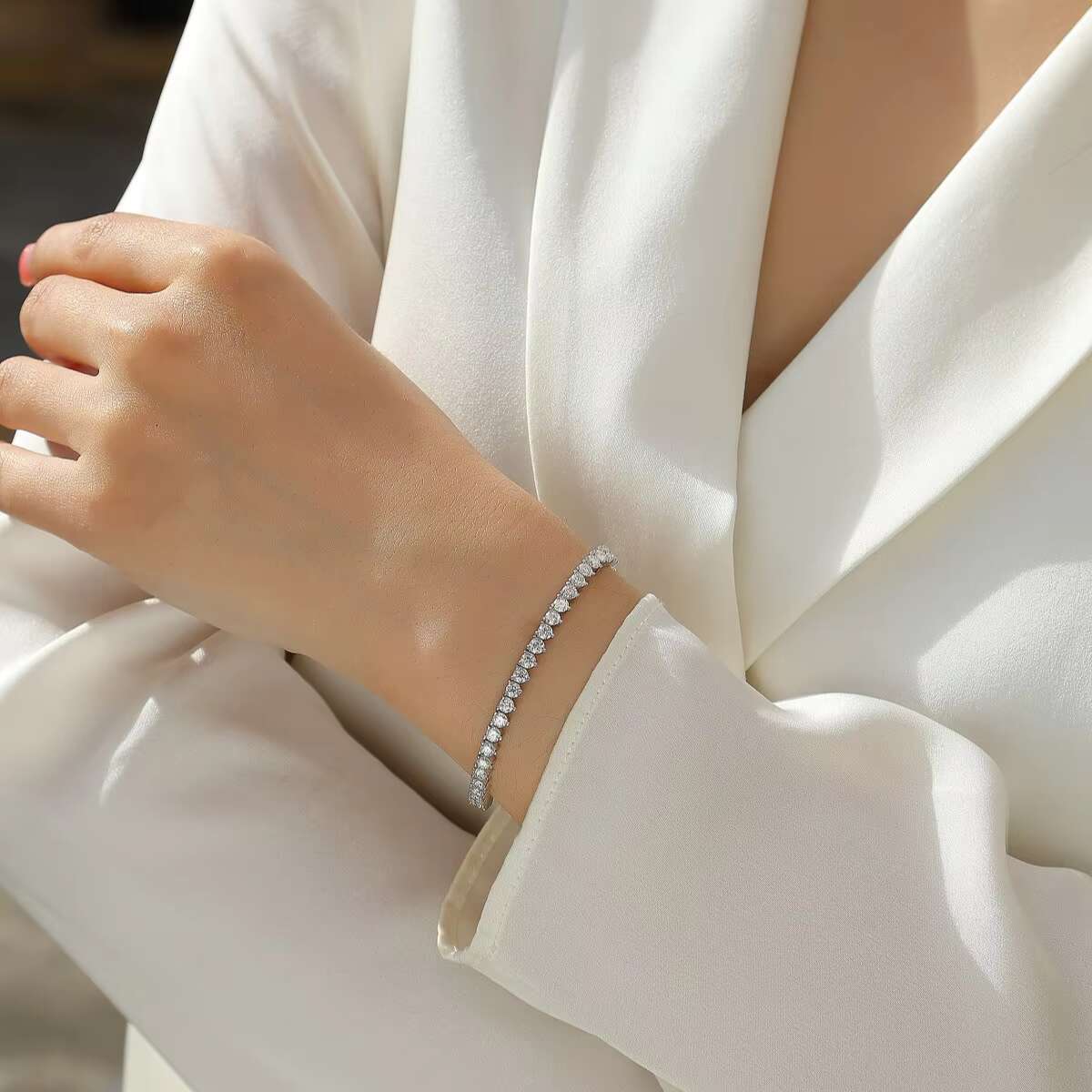 De VVS Moissanite Tennis Women Bracelets Marks Moissanite Link Bracelets 3mm Tennis Chian 925 Sterling Silver 18k Gold Plated