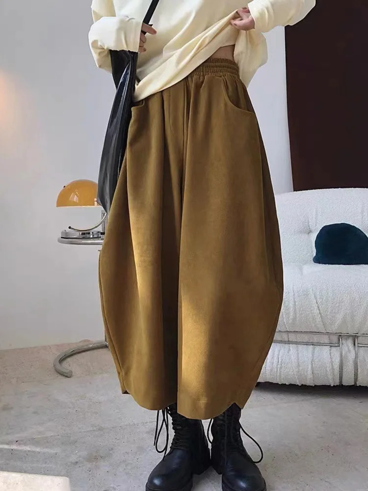 Autumn Casual Harem Pants Womens Cotton High Waist Trousers Retro Loose Bloomers Oversized Pocket Sports 250428