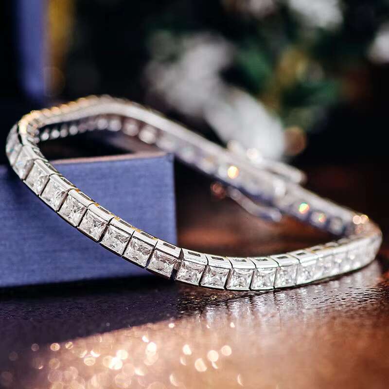 10K 14K 18K Solid Gold Diamond Tennis Link Chain Pass Diamond Tester Princess Cut VVS Moissanite Tennis Bracelet