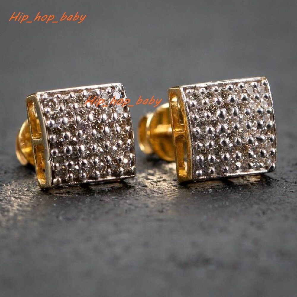 9.5mm Square Mens Earrings 925 Silver Wholesale Hip Hop Moissanite Iced Out Screw Back Stud Earrings