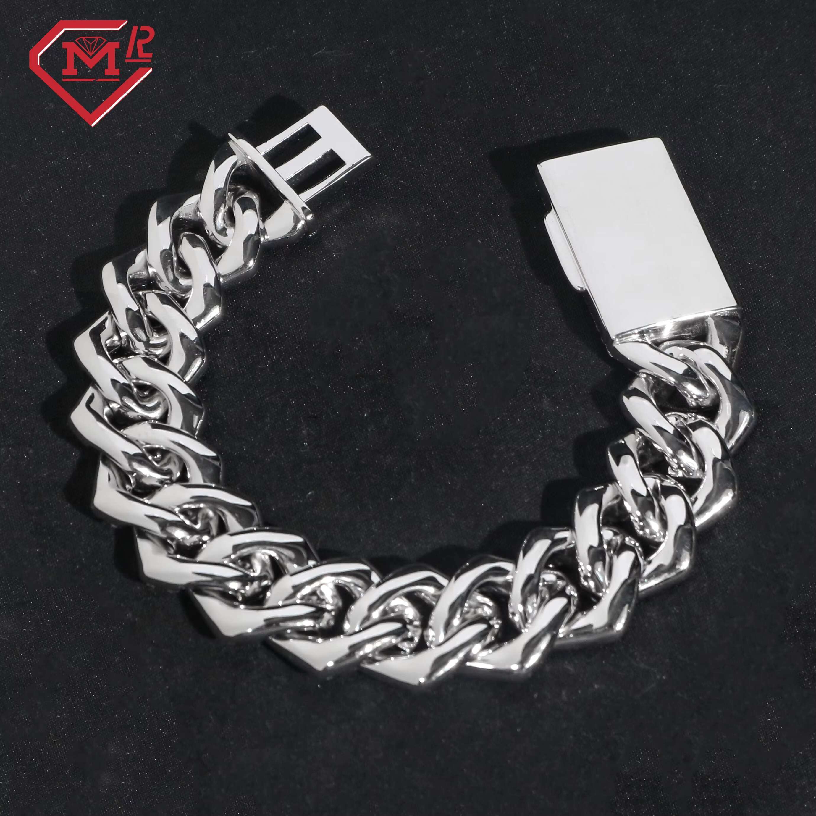 China Factory Moissanite Cuban Bracelet Custom Hip Hop Bracelet3 Rows Real Solid S925 Silver Moissanite Bracelet