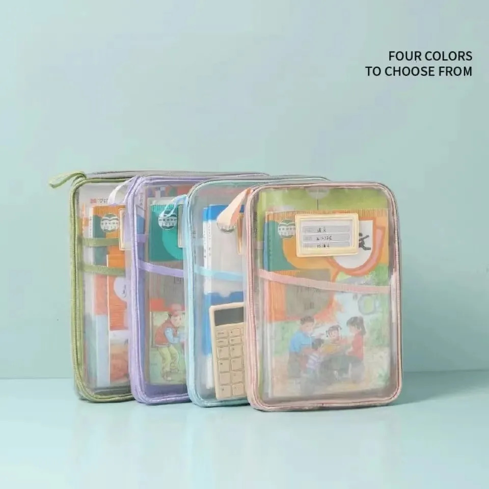 Transparent stationery storage folder thick mesh zipper file packaging A4 size school office supplies travel storage bag 250425