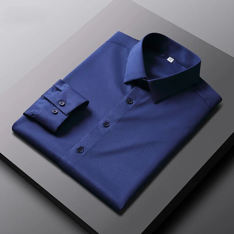 Mens casual and fashionable long sleeved solid color shirt non ironing resistant business top 250427