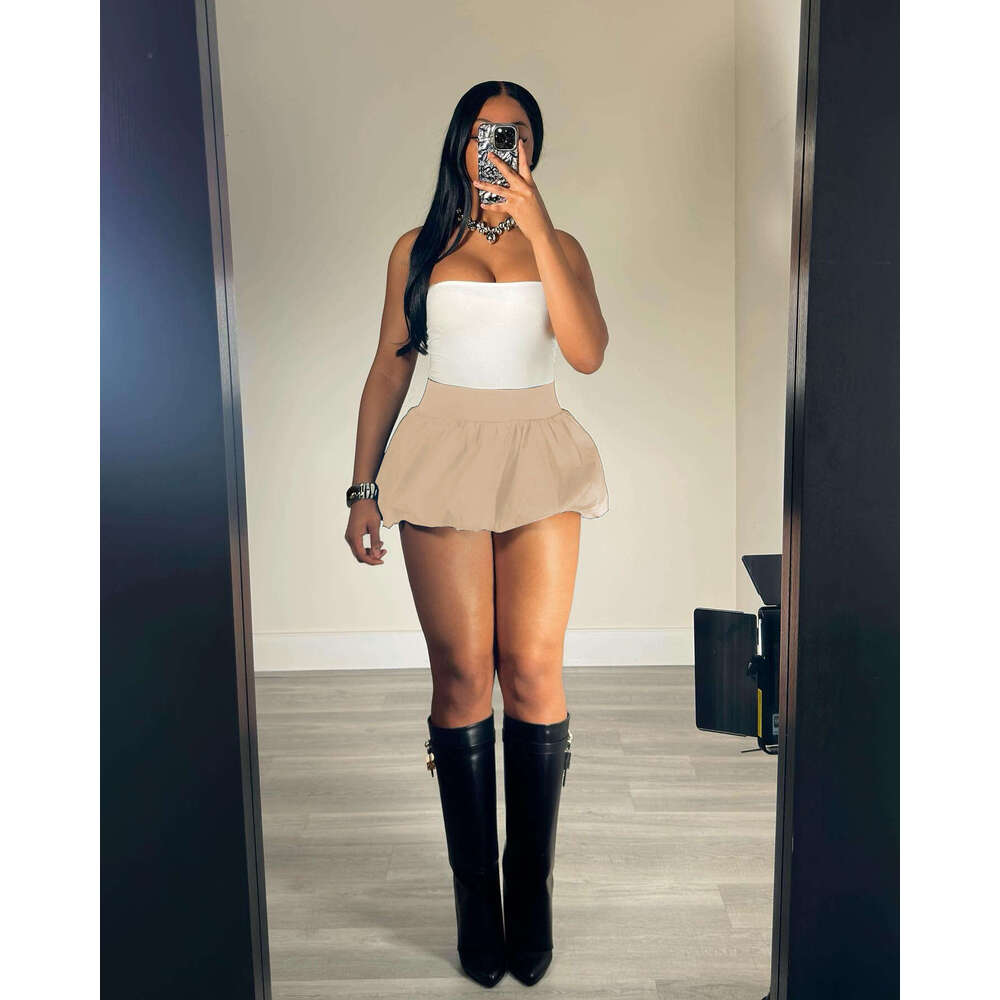 European and American style pleated bubble solid color elastic waist ultra short mini skirt 2025 new casual fashion trend clothing