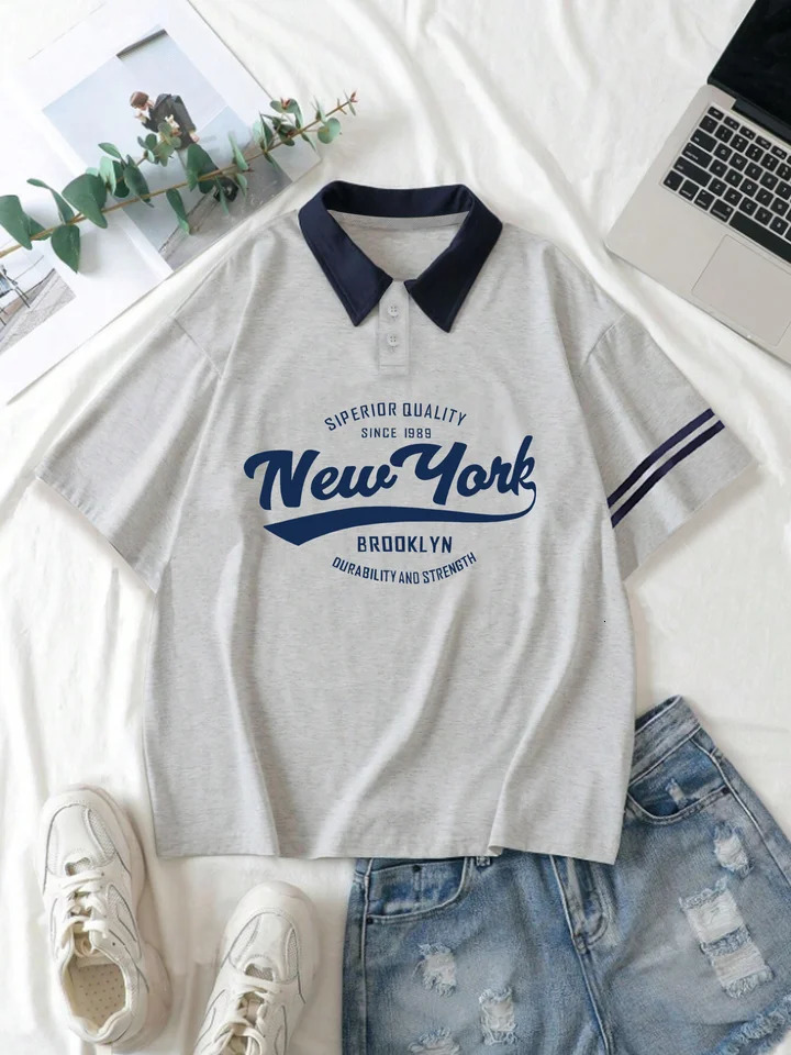 York Letter Graphic casual golf polo shirt fashion paradigm short sleeved with collar and sleeve stripes streetwear 250425