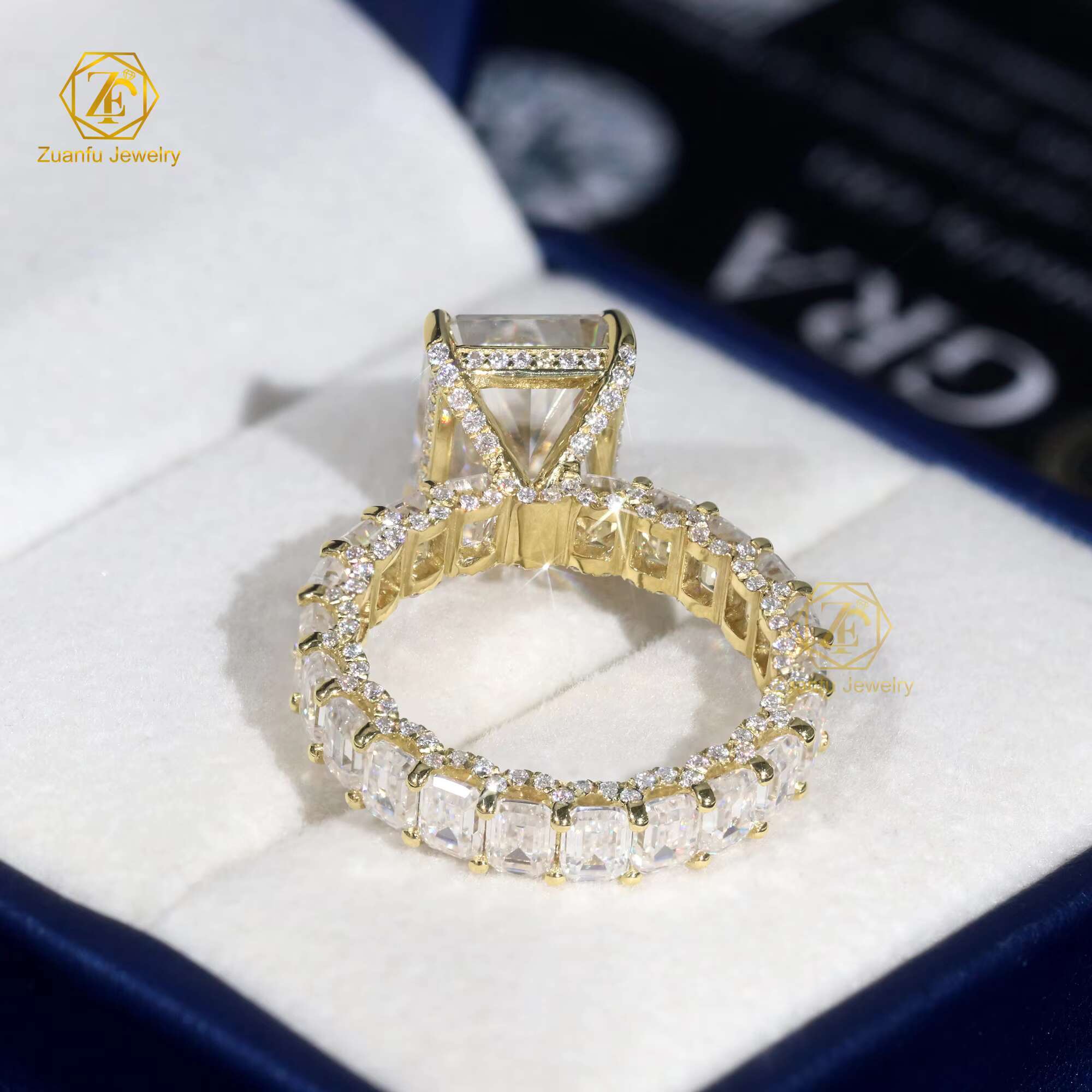 Elegant Custom 925S Moissanite Engagement Wedding Ring Set 9x11mm 5CT D VVS1 Radiant Cut High Quality Diamond Alternative