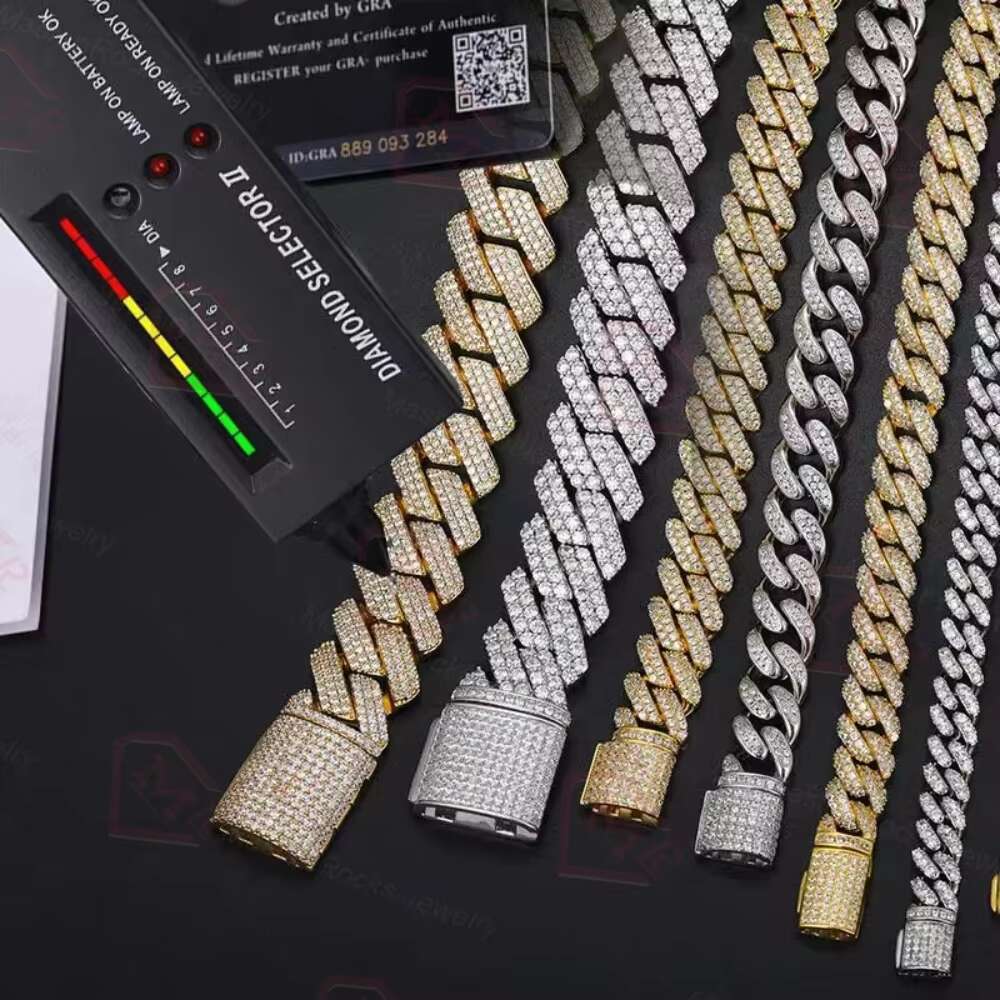 China Factory Moissanite Cuban Bracelet Custom Hip Hop Bracelet3 Rows Real Solid S925 Silver Moissanite Bracelet