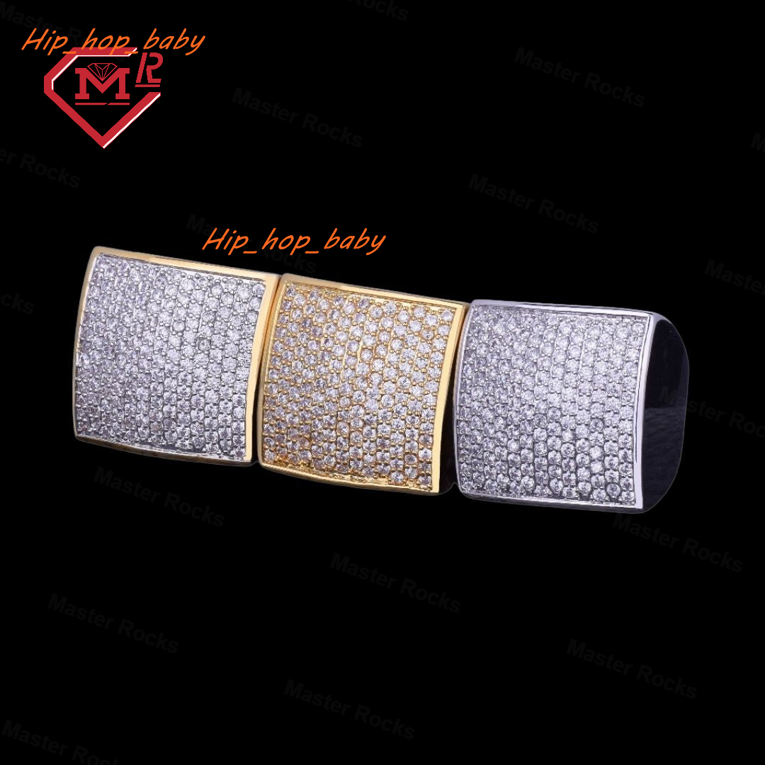 Hip Hop Big Cubic Stone Iced Out Pinky Ring for Men 925 Silver Square Luxury Moissanite Ring Mens