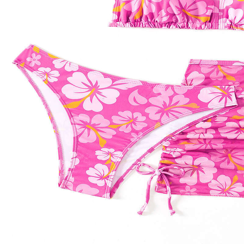 European and American Children's Little Fresh Cherry Blossom Three Piece Set Swimsuit Girls' Bikini Versatile New Trendy Clothing Ins