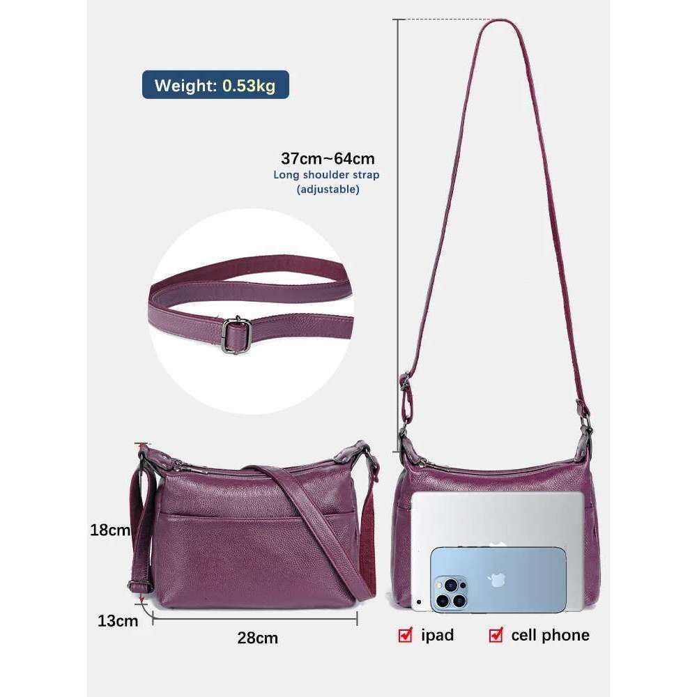 Zency 100% Genuine Leather Fashion Purple Women Shoulder High Quality Elegant Lady Crossbody Bags Black Messenger Bag