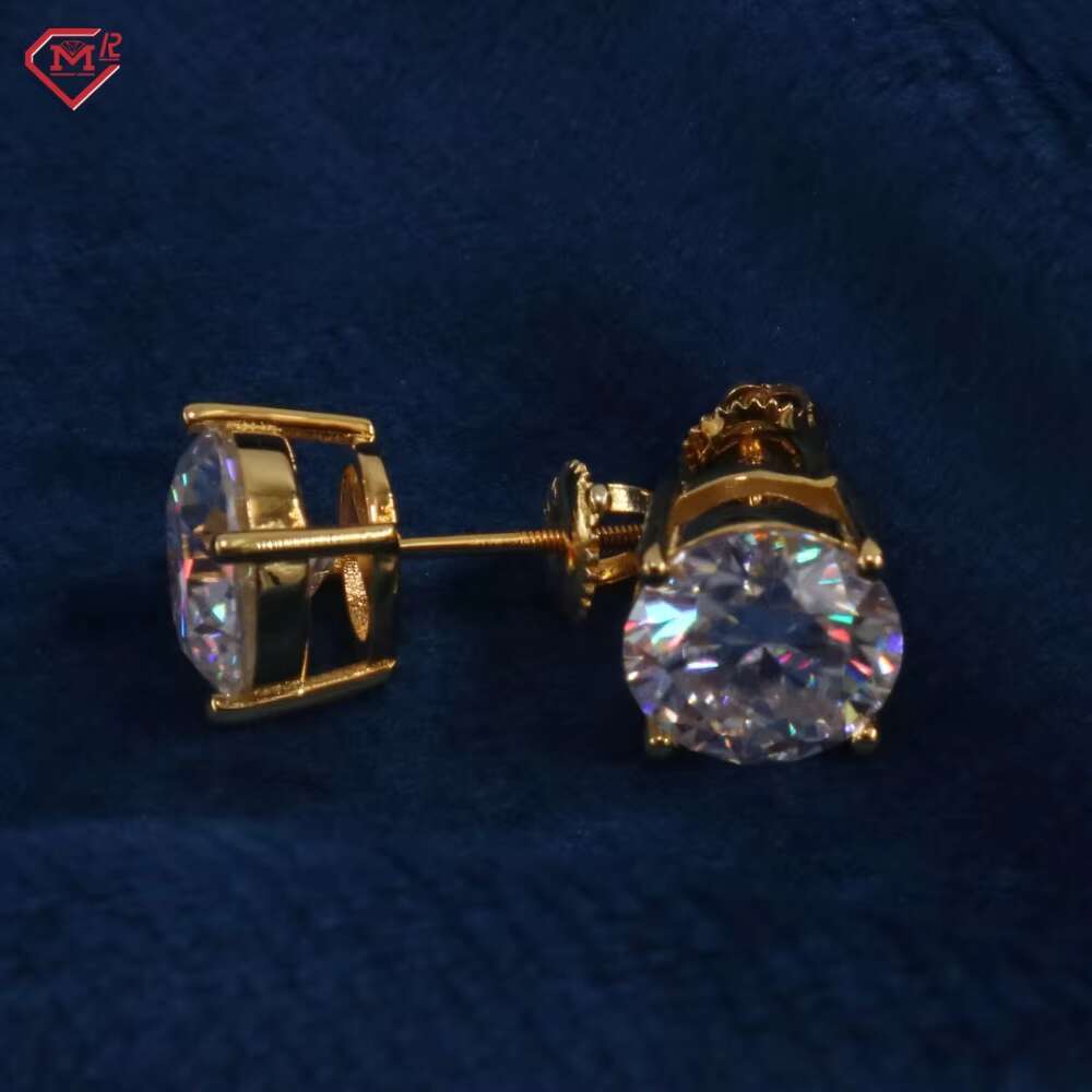 3-8MM Iced Out Moissanite Stud Earrings S925 Silver 10k Gold Plated Luxury Moissanite Earrings