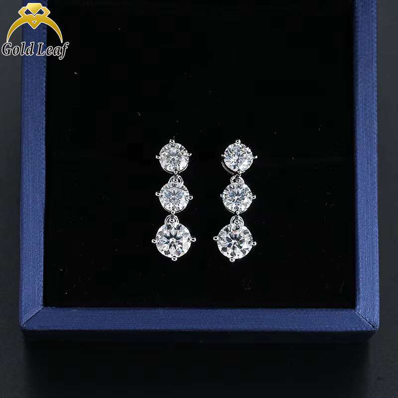Goldleaf 925 Silver Diamond Drop Earrings VVS D Moissanite Earrings with GRA Certificate Pass Diamond Tester Fine Jewelry