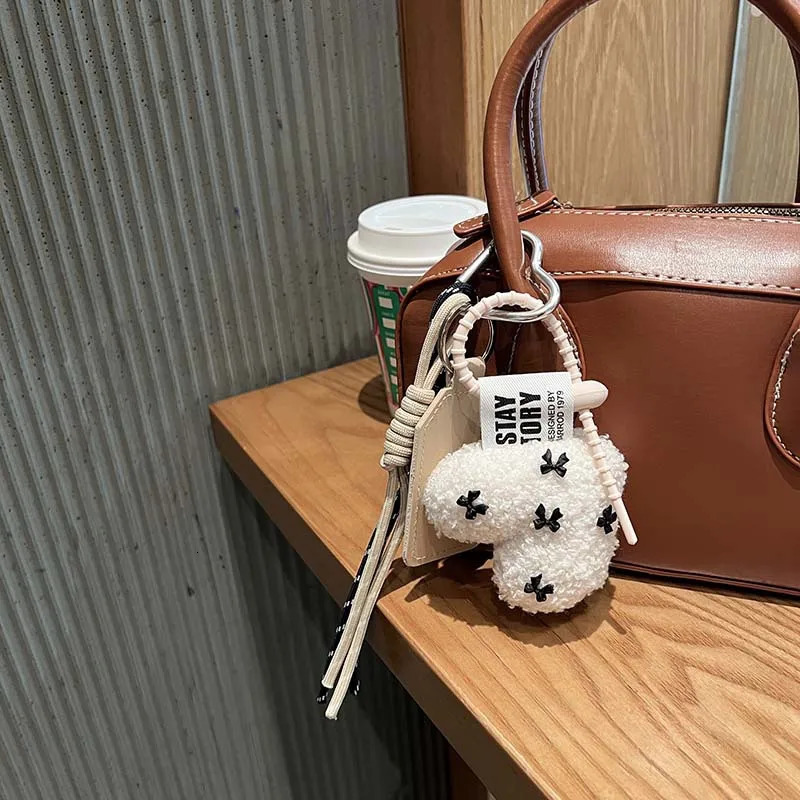 Cartoon Plush Bow Love Keychains For Women Y2k Bag Pendant Couple Car Key Chains Jewelry Gift Decoration Accessories 250430