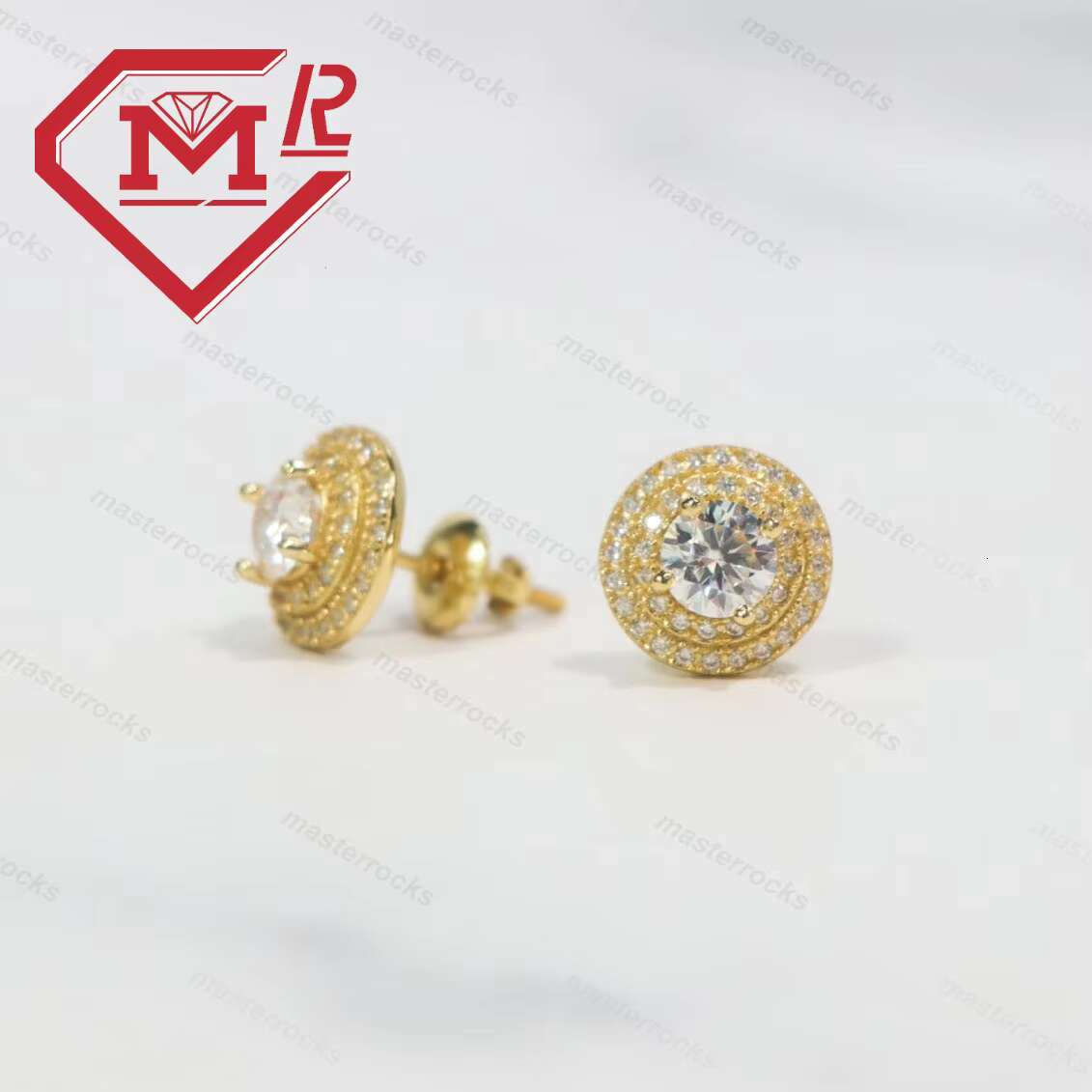 Hot Sale New Mens Jewelry Hip Hop Moissanite Personality Round Earrings Gold Plated Stud Earring Jewelry