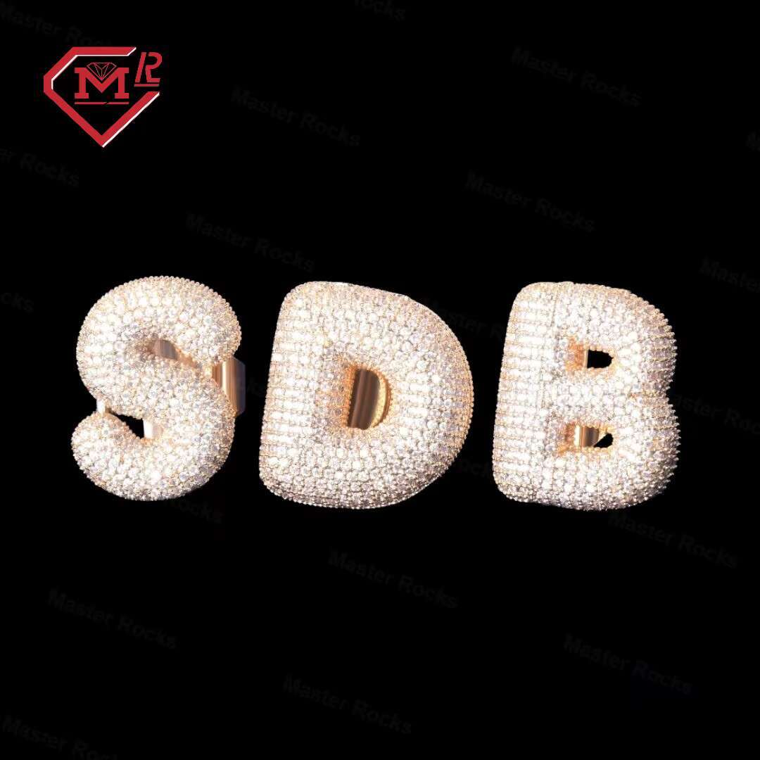 Luxury A-Z Moissanite Initial Ring 925 Sterling Silver Custom Vvs Diamond Moissanite Hip Hop Ring Letter