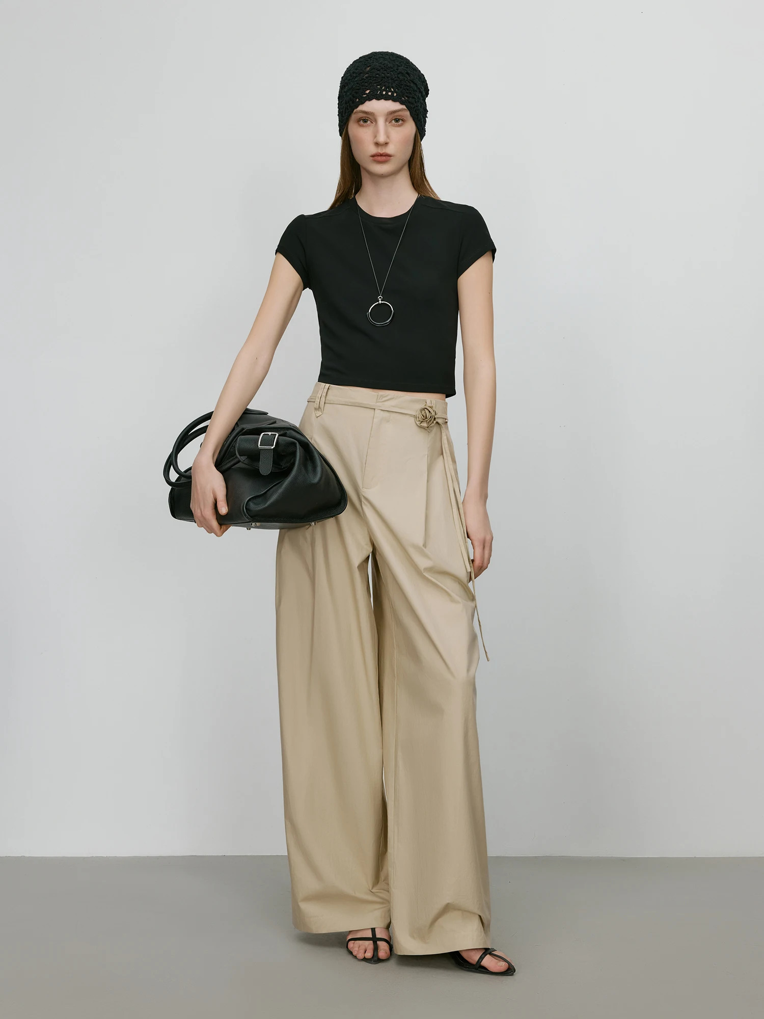 FSLE Advanced Series khaki loose casual wide leg pants for womens summer 25FE12027 250428