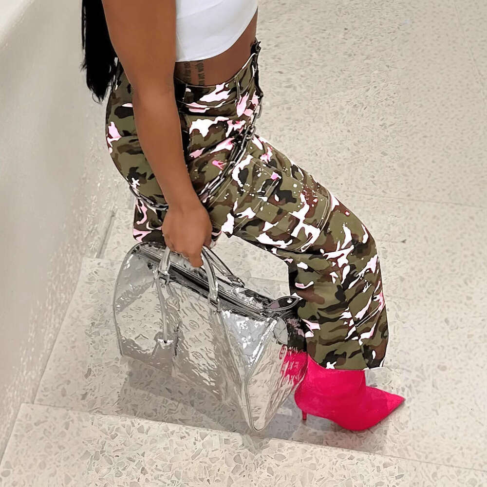 S6931 European and American women's fashion high waisted camouflage pocket multi-color pants 2025 new style temperament chic elegant clothing