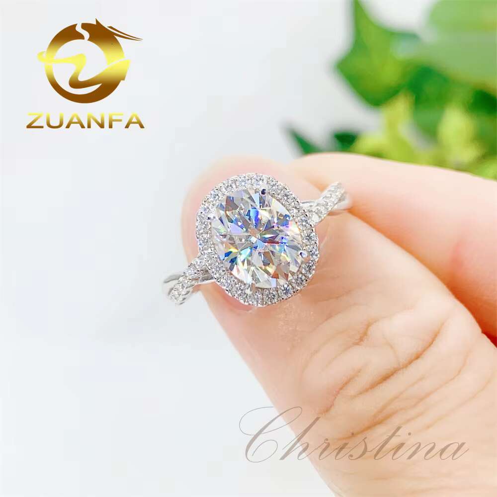 Dropshiping Moissanite Jewelry Pass Diamond Tester D Color Oval Cut 2 Ct Moissanite 10K 14K 18K Solid Gold Engagement Rings