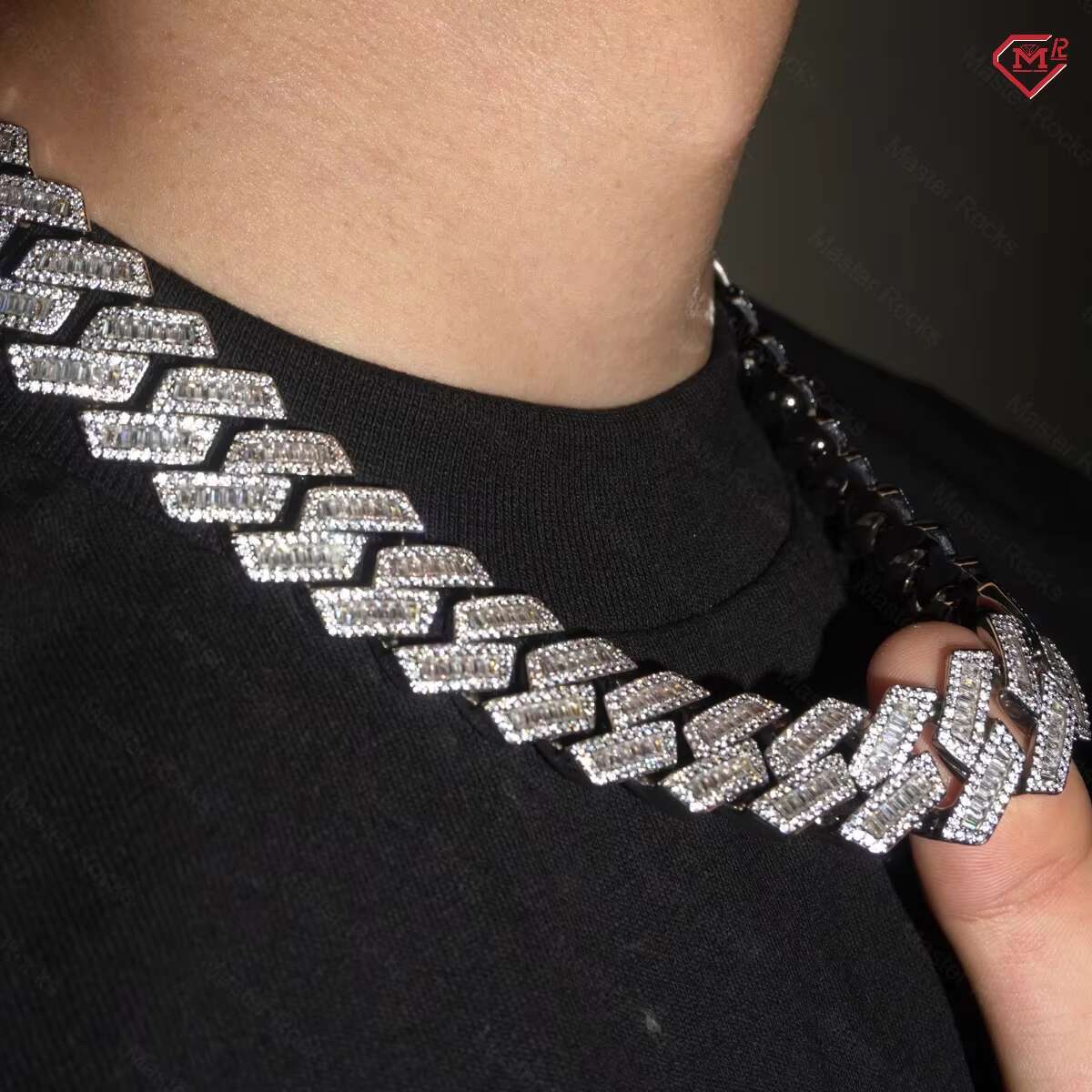 20mm Hip Hop Cuban Link Chain Customized Baguette Fine Jewelry 925 Sterling Silver Moissanite Cuban Chain