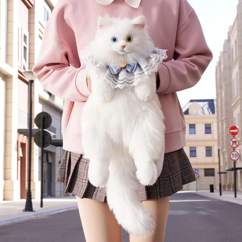 Super Cute Trendy Fashion White Plush Girl Backpack Pure Handmade Simulation Cat Shopping Bag Birthday Gifts For Kids