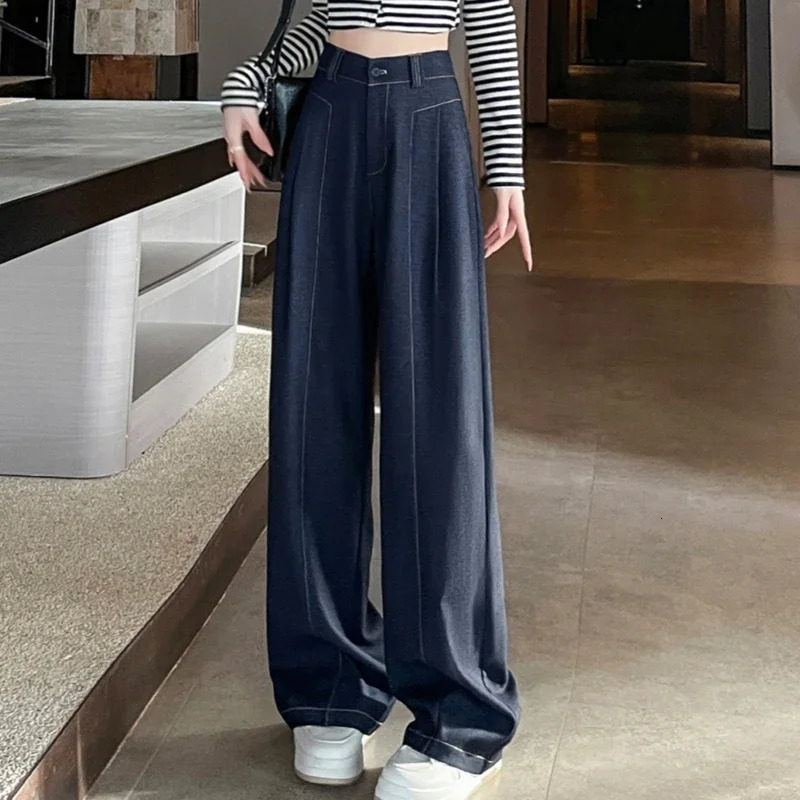SpringSummer Retro Womens Wide Leg Pants High Waist Solid Casual Loose Straight Full Length 250428