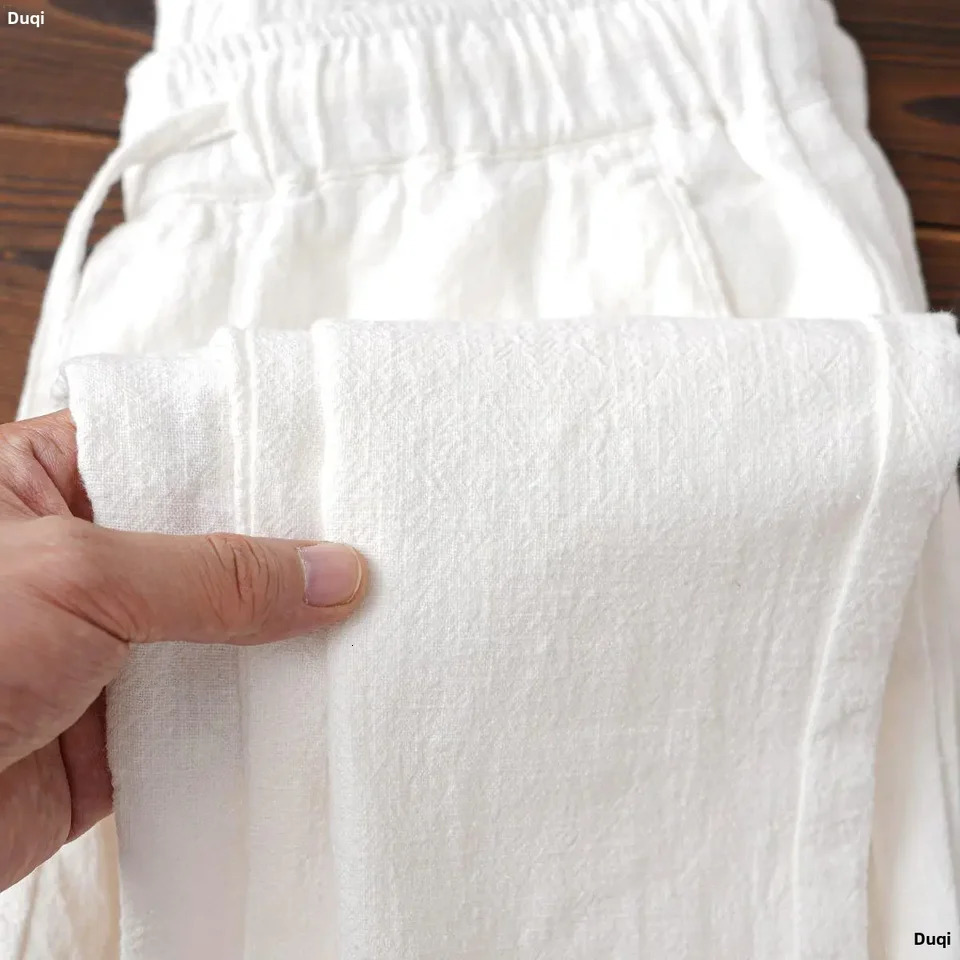 summer linen cotton breathable loose casual Japanese simple solid color brushed straight leg white Trouser 250425