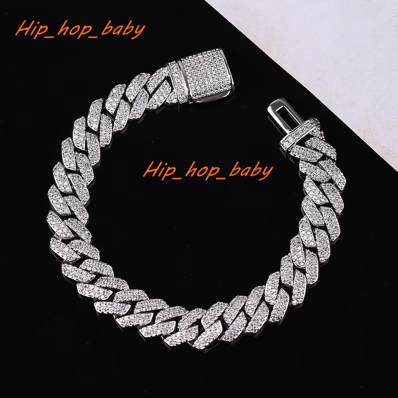 8MM Cuban Link Bracelet Hiphop Sparkling Bling 925 Sterling Silver VVS Moissanite Cuban Link Chain