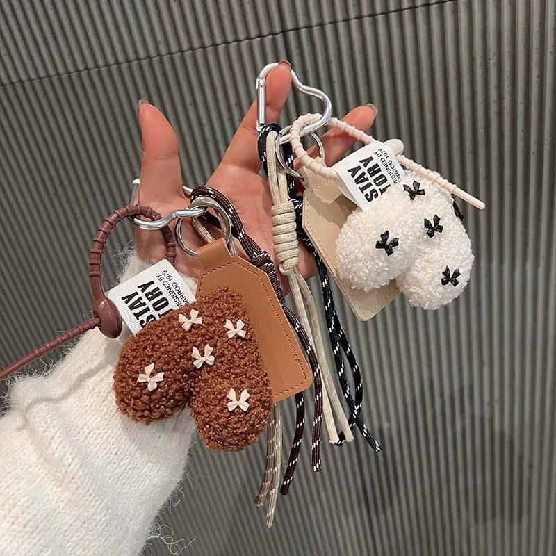 Cartoon Plush Bow Love Keychains For Women Y2k Bag Pendant Couple Car Key Chains Jewelry Gift Decoration Accessories 250430