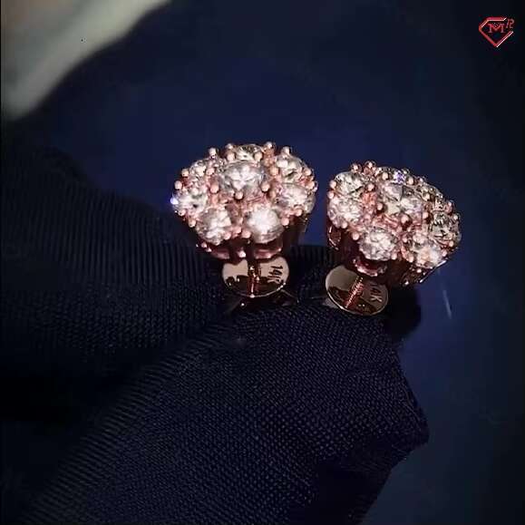 Luxury Moissanite Earring Silver 925 14K Rose Gold Plated Cluster Flower Iced Out Moissanite Earrings