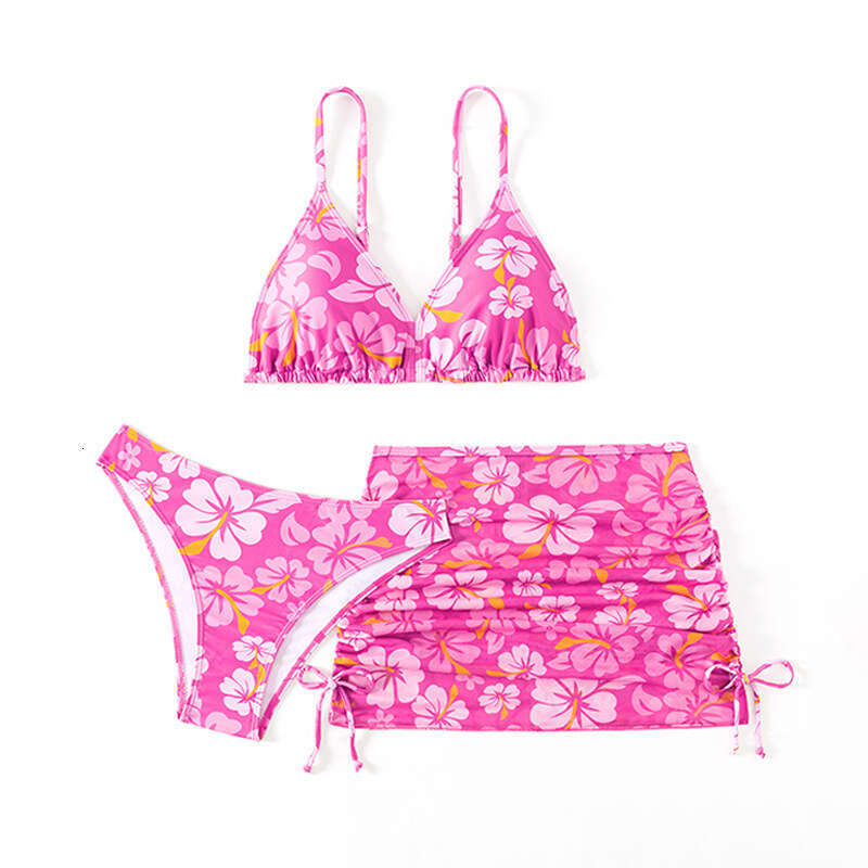 European and American Children's Little Fresh Cherry Blossom Three Piece Set Swimsuit Girls' Bikini Versatile New Trendy Clothing Ins